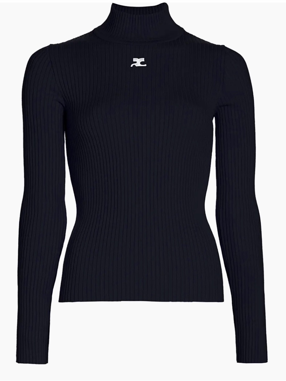 Courreges Paris womens Re-Edition Rib-Knit Turtleneck sweater Top Large NWT navy